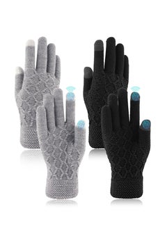 Winter Thermal Touchscreen Gloves, Warm Knit Gloves for Men Women, Thick Fleece Gloves Cycling Gloves with Soft Lining, Elastic Cuff Windproof Outdoors Gloves 2 Pairs