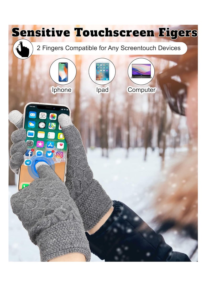 SYOSI - Winter Thermal Touchscreen Gloves, Warm Knit Gloves for Men Women, Thick Fleece Gloves Cycling Gloves with Soft Lining, Elastic Cuff Windproof Outdoors Gloves 2 Pairs - Image 1