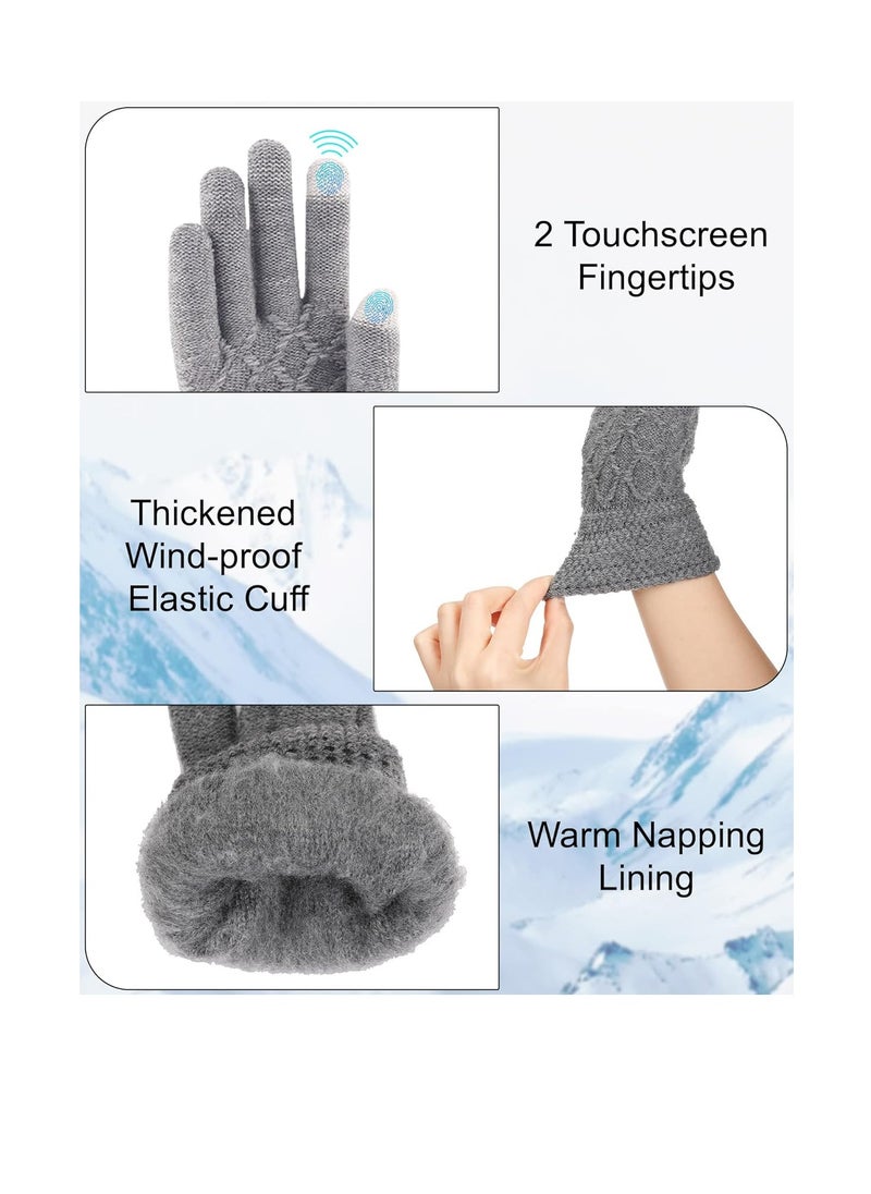 SYOSI - Winter Thermal Touchscreen Gloves, Warm Knit Gloves for Men Women, Thick Fleece Gloves Cycling Gloves with Soft Lining, Elastic Cuff Windproof Outdoors Gloves 2 Pairs - Image 1