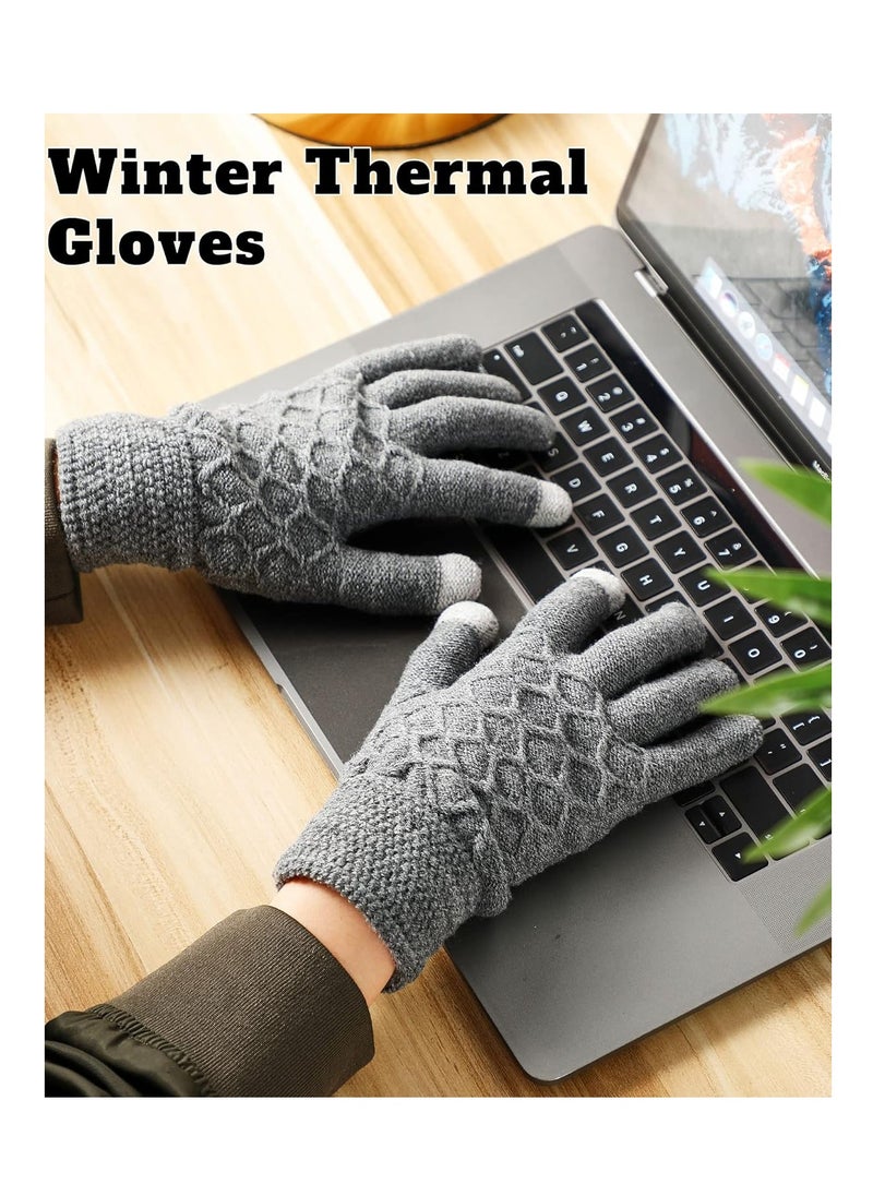 SYOSI - Winter Thermal Touchscreen Gloves, Warm Knit Gloves for Men Women, Thick Fleece Gloves Cycling Gloves with Soft Lining, Elastic Cuff Windproof Outdoors Gloves 2 Pairs - Image 1