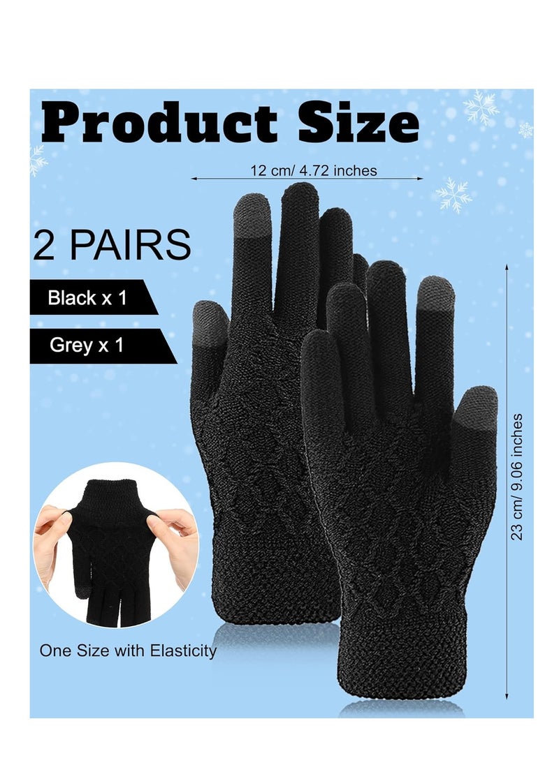 SYOSI - Winter Thermal Touchscreen Gloves, Warm Knit Gloves for Men Women, Thick Fleece Gloves Cycling Gloves with Soft Lining, Elastic Cuff Windproof Outdoors Gloves 2 Pairs - Image 1