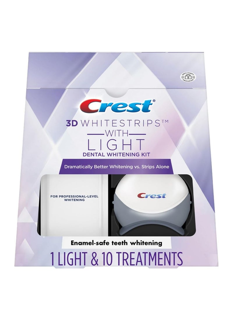 Crest - Crest 3D Whitestrips with Light, Whitestrips 3D White, Teeth Whitening Strip Kit, 20 Strips (10 Count Pack), Crest Teeth Whitening Strips, Teeth Whitening Kit - Image 1