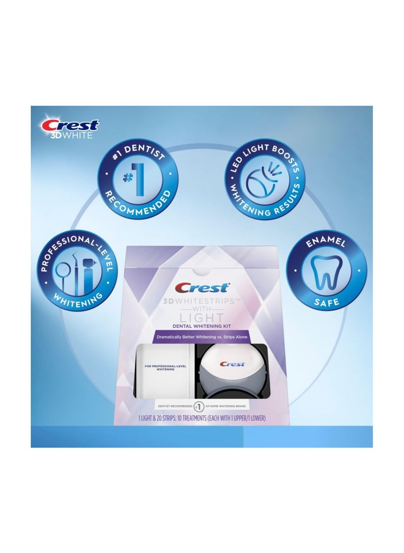 Crest - Crest 3D Whitestrips with Light, Whitestrips 3D White, Teeth Whitening Strip Kit, 20 Strips (10 Count Pack), Crest Teeth Whitening Strips, Teeth Whitening Kit - Image 1