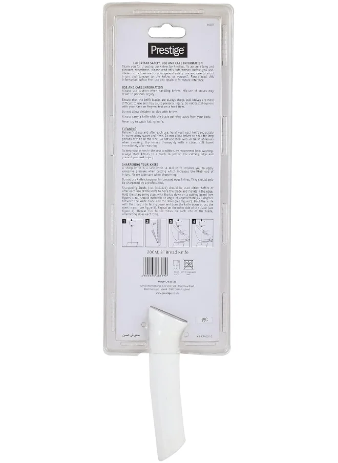 Prestige Prestige Plastic Basic Advanced 20Cm/8In Bread Knife White/Silver/Grey 8inch