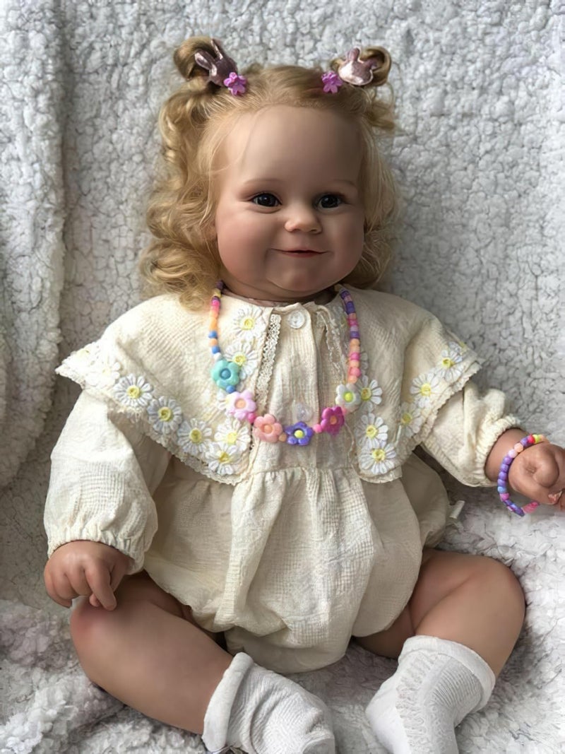 Wamdoll 24Inches Real Toddler Size Smiling Realistic Reborn Baby Doll in Soft Touch Vinyl Real Life Newborn Princess Girl Collectible Art Dolls with Cloth Body - Image 2
