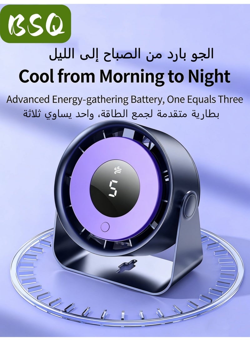 BSQ Small desktop fan | Silent fan | Portable desktop fan, smart LED display, built-in 4000mAh battery, 360° adjustable tilt angle - Image 1