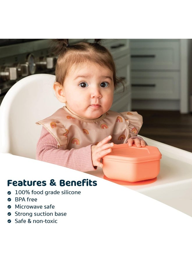 Tiny Twinkle وعاء شفط سيليكوني صغير مع غطاء للأطفال والرضع - 100% سيليكون - خالي من BPA - آمن للاستخدام في الميكروويف - أوعية شفط للأطفال، حاويات وجبات خفيفة للأطفال (كورال) - Image 3