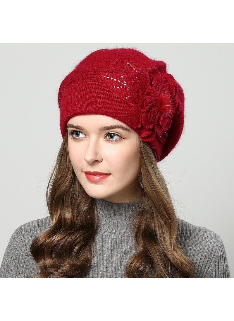 Generic Autumn Winter Korean Style Rabbit Hair Knitted Hat Wine red  - Image 1