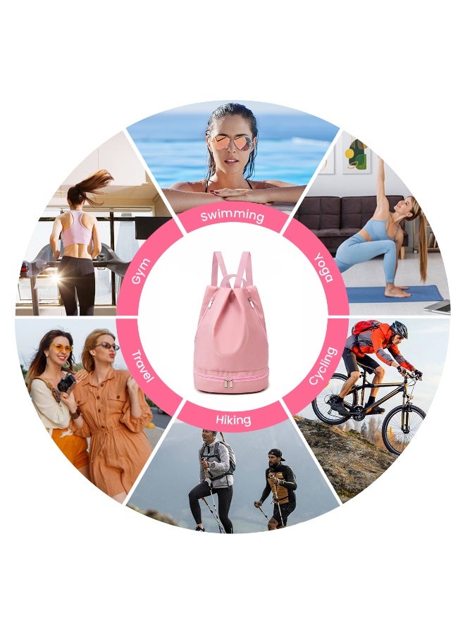 VUCATIN Swim Bag Dry Wet Separation Backpack with Shoe Compartment Lightweight Waterproof Pool Beach Swimming Athlete Sports Backpack for Mens Womens (Pink) - Image 4