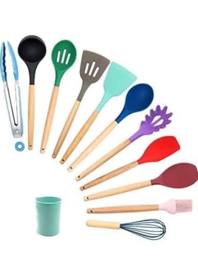 12-Piece Silicone Kitchen Utensil Set with Whisk and Basting Brush – Heat Resistant, Durable & Stylish