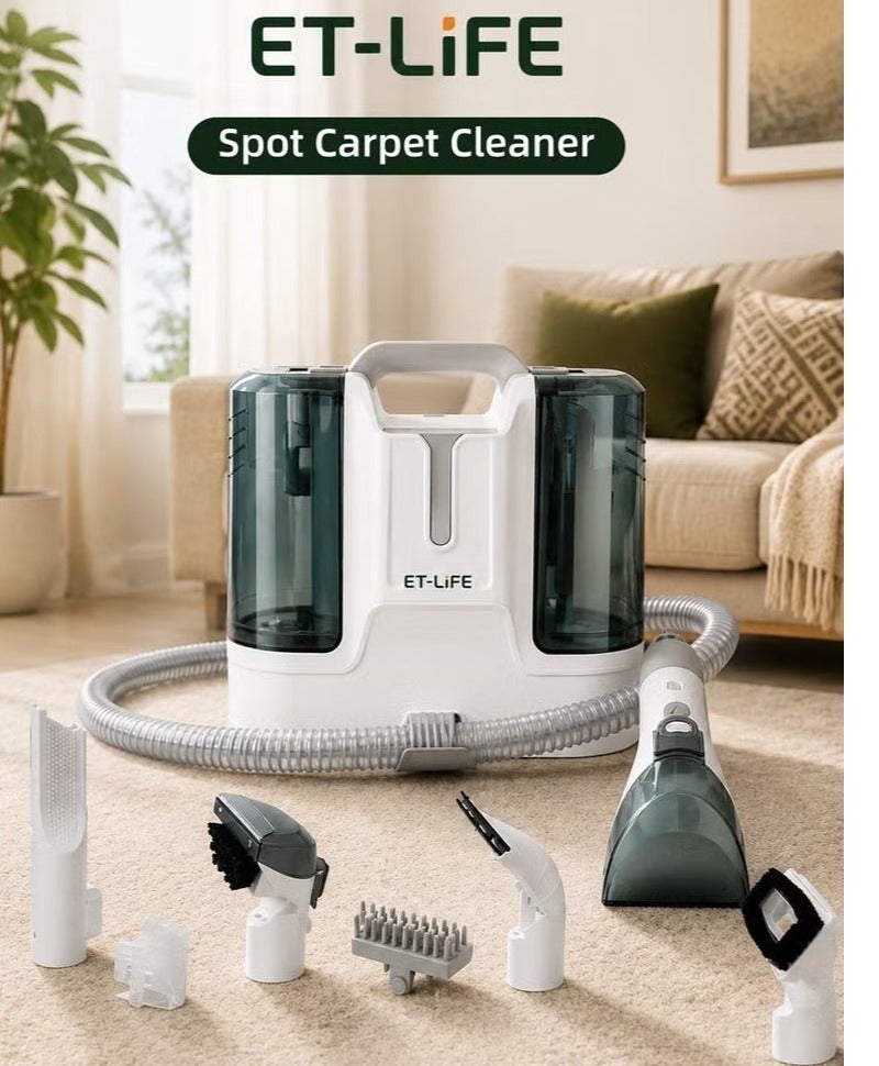 ET-LIFE Portable Spot Cleaner, SpinScrub Hand Tool, Dual Tank System, For Carpet, Upholstery & Stairs 450W, Vacuum/Spray/Scrub/Multi-Surface Lightweight Deep Cleaning - Image 1