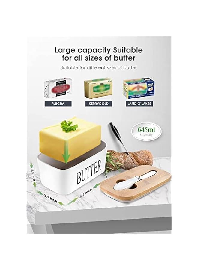 MIXDE Large er Dish with Lid Ceramics er Keeper Container with Knife and High- quality Silicone Sealing er Dishes with Covers Good Kitchen Gift (white)  - Image 2