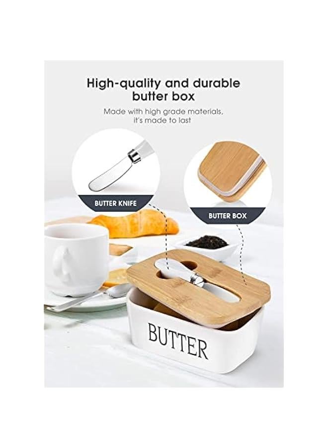 MIXDE Large er Dish with Lid Ceramics er Keeper Container with Knife and High- quality Silicone Sealing er Dishes with Covers Good Kitchen Gift (white)  - Image 3