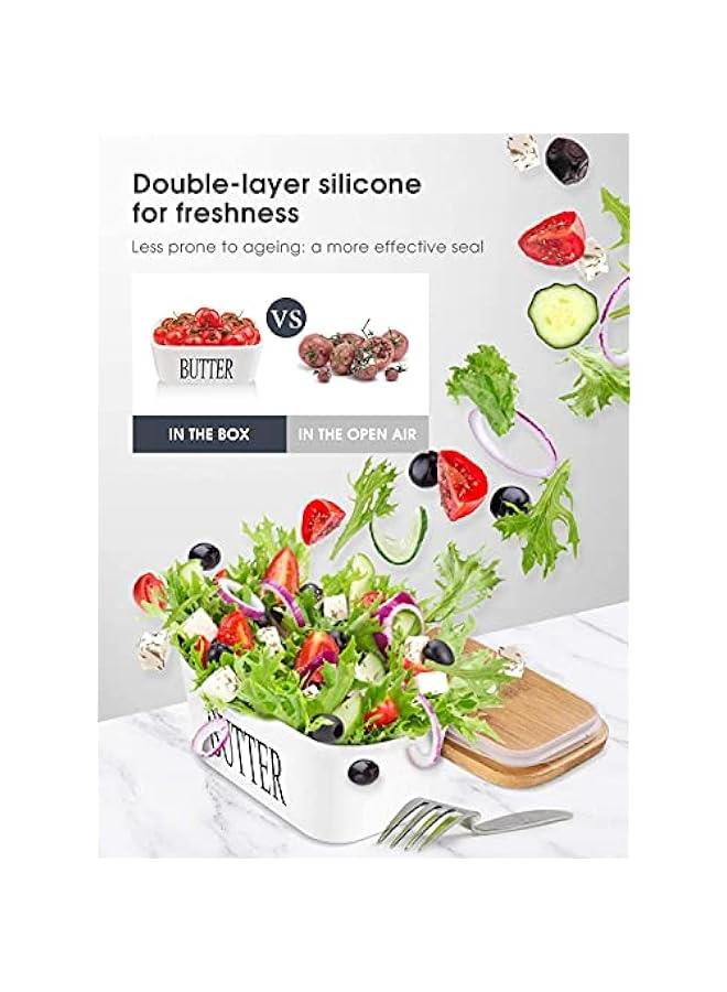 MIXDE Large er Dish with Lid Ceramics er Keeper Container with Knife and High- quality Silicone Sealing er Dishes with Covers Good Kitchen Gift (white)  - Image 4