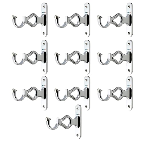 Ferio Zinc Chrome Finish Curtain Holder and Brackets for Door and Window Parda Holder 1 Inch Rod Size Silver (Pack of 10) - Image 1