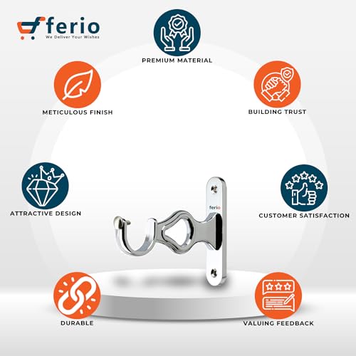 Ferio Zinc Chrome Finish Curtain Holder and Brackets for Door and Window Parda Holder 1 Inch Rod Size Silver (Pack of 10) - Image 3