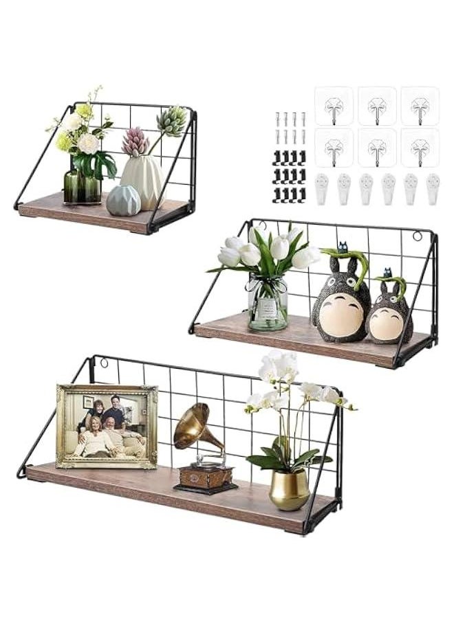 MIXDE Set of 3 Floating Shelves Wall Mounted,Wood Floating Wall Shelf with Metal Brackets,Storage Shelves for Bathroom Kitchen Living Room Office Bedroom(Black 7.48-15.35 inch)  - Image 1