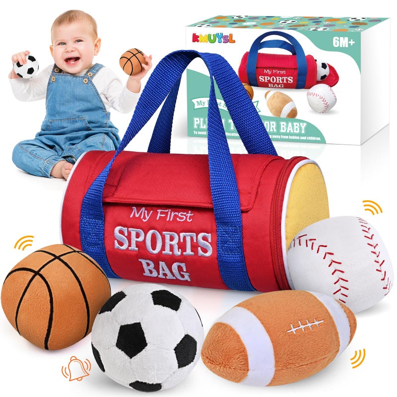 KMUYSL Baby Toys 012 Months My First Sports Bag Plush Toy 4 Sensory Balls Soft Toys with Crinkle Rattles for 036912 Month Newborn Infant 1st Birthday for Babies Boys Girls Age 1