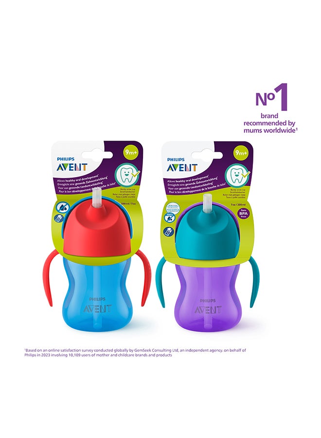 Straw Cup 200ml/7oz 9M+ | No.1 Brand Recommended by Moms Worldwide | Leak Proof Design | Easy Grip with Silicone Handle | Pack of 1 | Assorted |SCF796/00