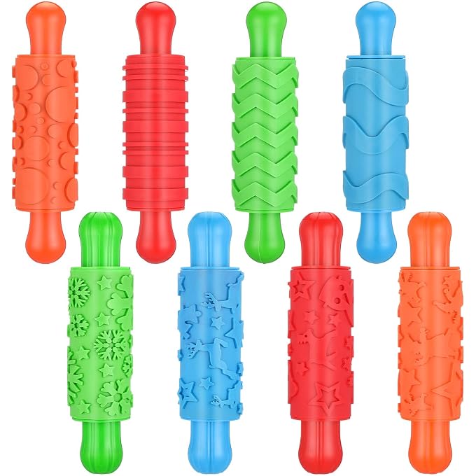 Aoriher 8 Pcs Clay Texture Roller with Plastic Handles Paint and Dough Textured Rollers Pattern Rolling Pins for Kids DIY Art Tools for Signs Posters Dough Craft Creations - Image 3