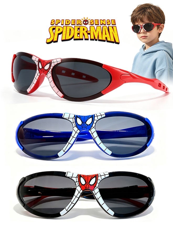 SPIDERMAN 3Pcs Spider Themed Children's Sunglasses, 100% UV Protection Anti-UV Superhero Cartoon Glasses for Boys and Girls, Lightweight Kids Sun Glasses - Image 1