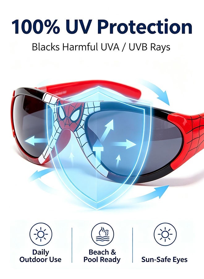 SPIDERMAN 3Pcs Spider Themed Children's Sunglasses, 100% UV Protection Anti-UV Superhero Cartoon Glasses for Boys and Girls, Lightweight Kids Sun Glasses - Image 2