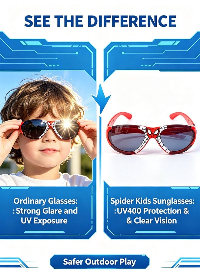 SPIDERMAN 3Pcs Spider Themed Children's Sunglasses, 100% UV Protection Anti-UV Superhero Cartoon Glasses for Boys and Girls, Lightweight Kids Sun Glasses - Image 4
