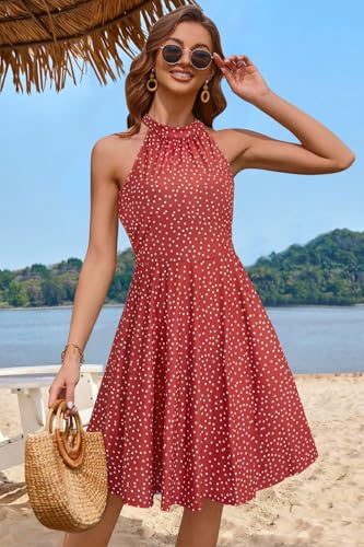 OUGES Women's Summer Dresses Floral Sundresses Halter Neck Casual Sundress Graduation Derby Dress 2025(Floral-38,M) - Image 2