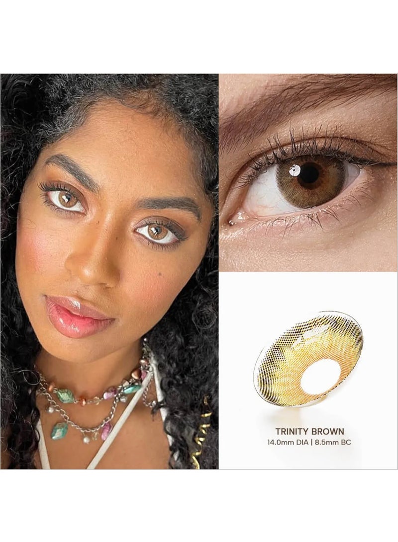 Unibling Trinity Brown Yearly Colored Contact Lenses, Unisex Cosmetic Contact Lenses, Enlargement Collection, Light Brown, With Case - Image 1