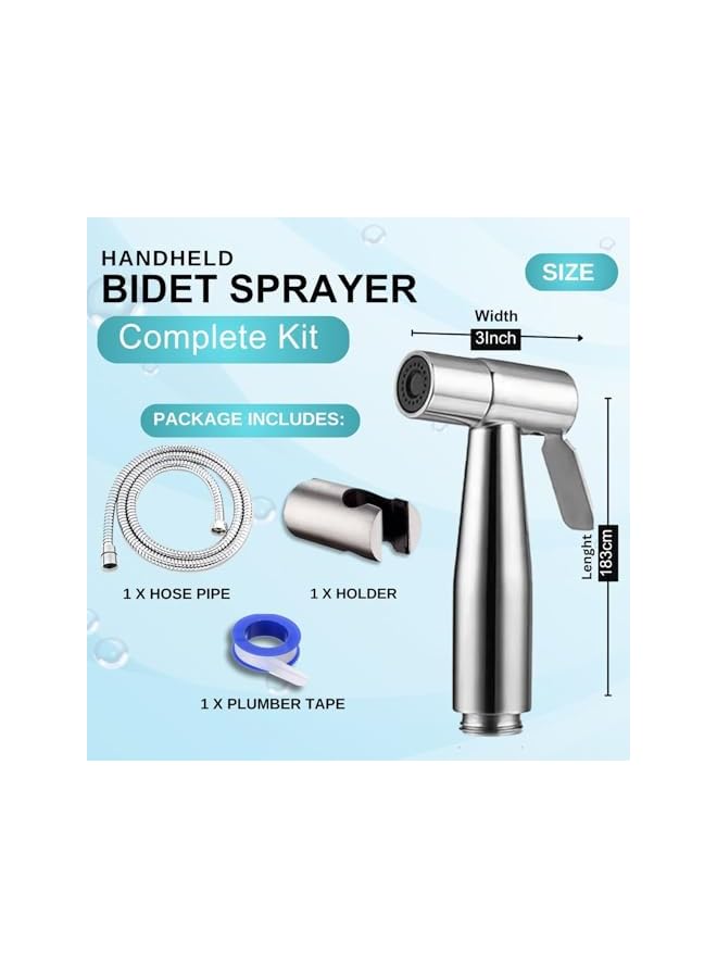 The Bros Handheld Shattaf Set Sprayer for Toilet Bidet Shattaf Set with 1.2M hose Cloth Diaper Bathroom Cleaning Muslim Shower Personal Hygiene Stainless Steel Brushed (Stainless Steel) - Image 5