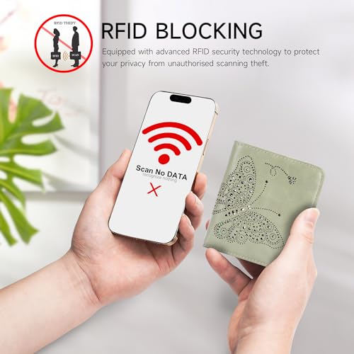KITEVIUN Small RFID Wallet Women Ultra Thin Slim Womens Wallet Mini Compact Bifold Pocket Ladies Wallets for Women GREEN - Image 5