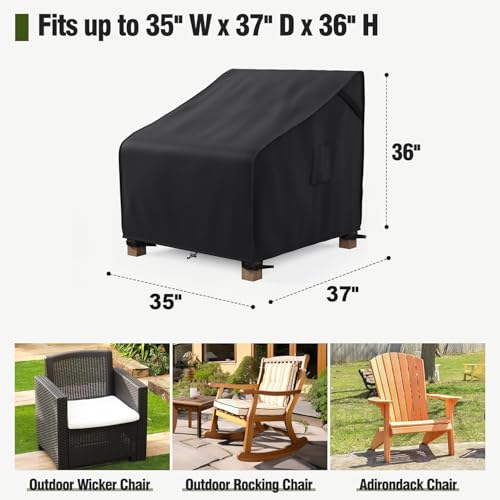 MR. COVER Outdoor Chair Covers Waterproof, Patio Furniture Covers for Rocking Chair, Heavy Duty Anti UV Chair Cover, Fits up to 35W x 37D x 36H Inches, Air Vent and Handles Included, Black, 2 Pack - Image 2