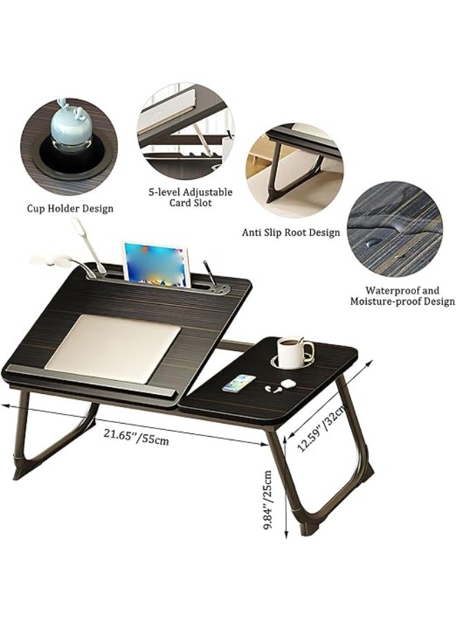 Flushrenic Adjustable laptop bed frame, laptop desk, portable laptop desk with cup and tablet card slots, designed with a baffle to prevent items from falling, equipped with USB, suitable for studying and working - Image 2