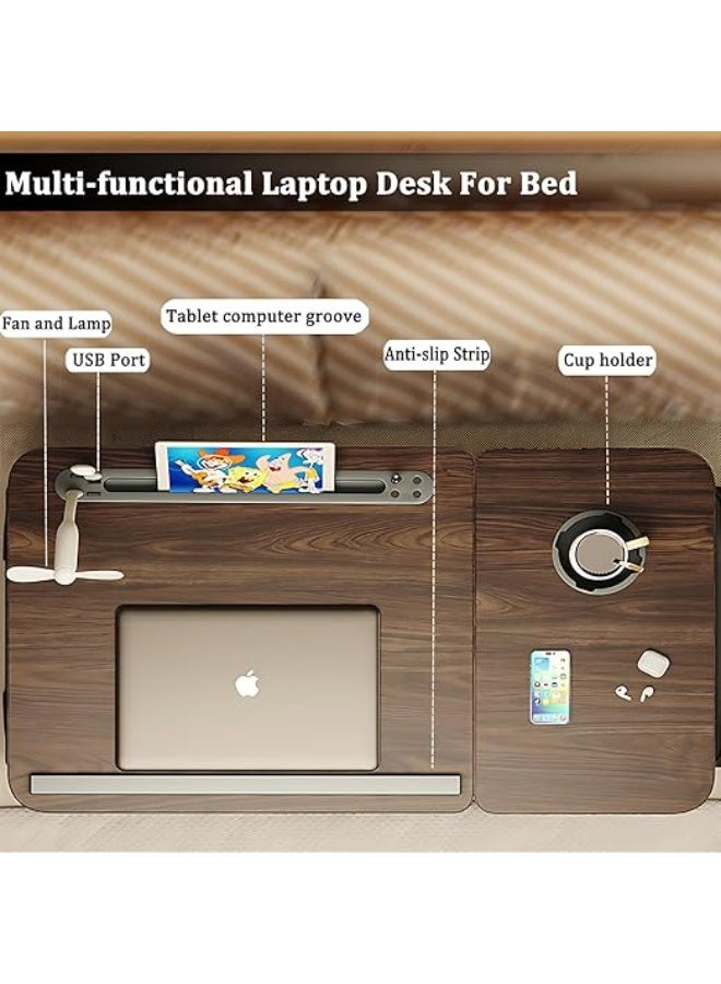 Flushrenic Adjustable laptop bed frame, laptop desk, portable laptop desk with cup and tablet card slots, designed with a baffle to prevent items from falling, equipped with USB, suitable for studying and working - Image 3