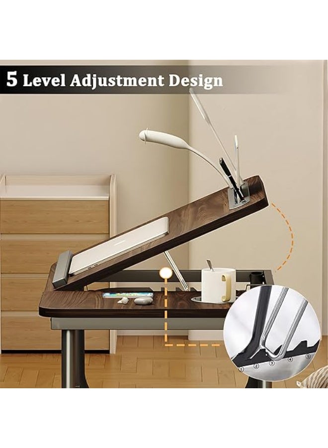 Flushrenic Adjustable laptop bed frame, laptop desk, portable laptop desk with cup and tablet card slots, designed with a baffle to prevent items from falling, equipped with USB, suitable for studying and working - Image 5