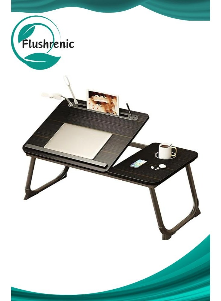 Flushrenic Adjustable laptop bed frame, laptop desk, portable laptop desk with cup and tablet card slots, designed with a baffle to prevent items from falling, equipped with USB, suitable for studying and working - Image 1