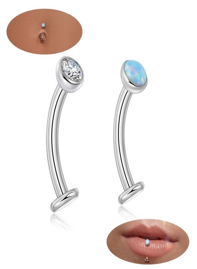 CANDYFANCY 2Pcs 14G F136 Titanium Floating Belly Button Rings for Women Flat Back CZ Belly Rings Opal Curved Navel Rings Disc Bottom Belly Piercings Jewelry hypoallergenic 10/12mm - Image 1
