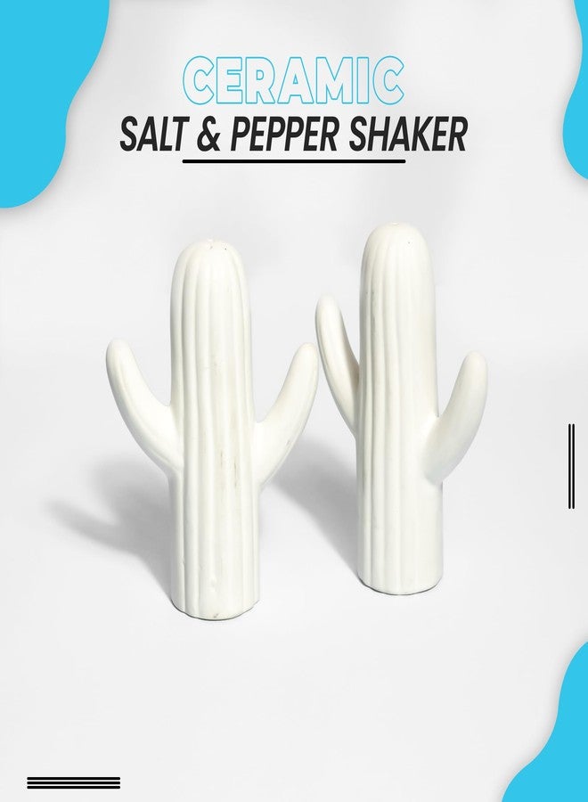 QIMACPLUS Ceramic Salt and Pepper Shaker | Cactus Shape Salt and Pepper Set of 2 PCS White - Image 3