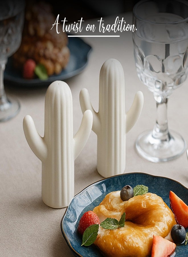 QIMACPLUS Ceramic Salt and Pepper Shaker | Cactus Shape Salt and Pepper Set of 2 PCS White - Image 4