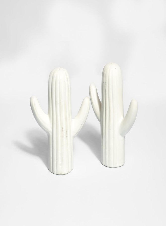 QIMACPLUS Ceramic Salt and Pepper Shaker | Cactus Shape Salt and Pepper Set of 2 PCS White - Image 1