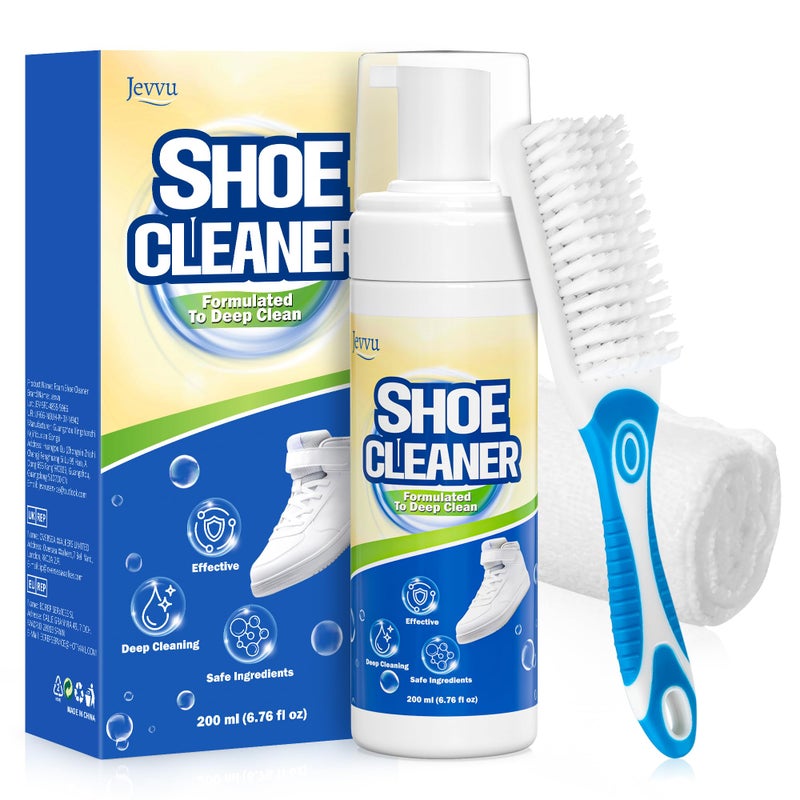 Jevvu Shoe Cleaner, Sneaker Cleaner Kit with Brush and Towel, Deep Clean Shoe Cleaning Kit for White Shoes, Leather and Rubber - Image 1