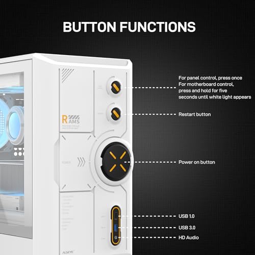 ALSEYE Rams2.0 Mid Tower PC Case Micro-ATX/ITX MATX Tempered Glass Side Panel, ARGB Control Dust Filters Support 180mm CPU Cooler/305mm GPU/160mm PSU 6x120mm Fans 240mm Top Radiator (White) - Image 2
