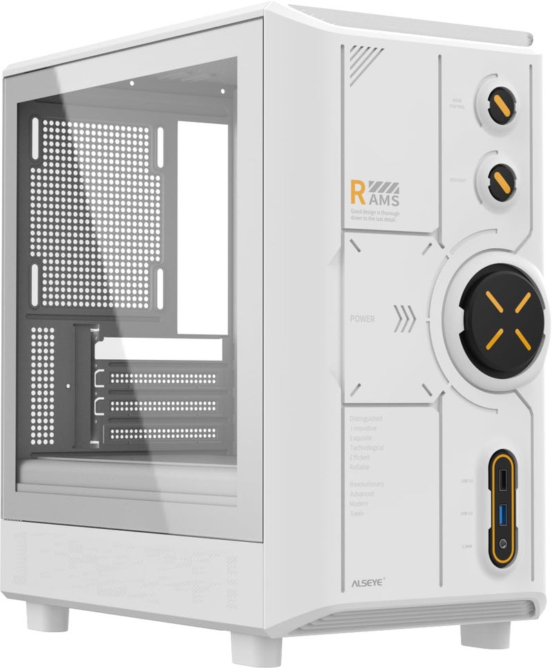 ALSEYE Rams2.0 Mid Tower PC Case Micro-ATX/ITX MATX Tempered Glass Side Panel, ARGB Control Dust Filters Support 180mm CPU Cooler/305mm GPU/160mm PSU 6x120mm Fans 240mm Top Radiator (White) - Image 1