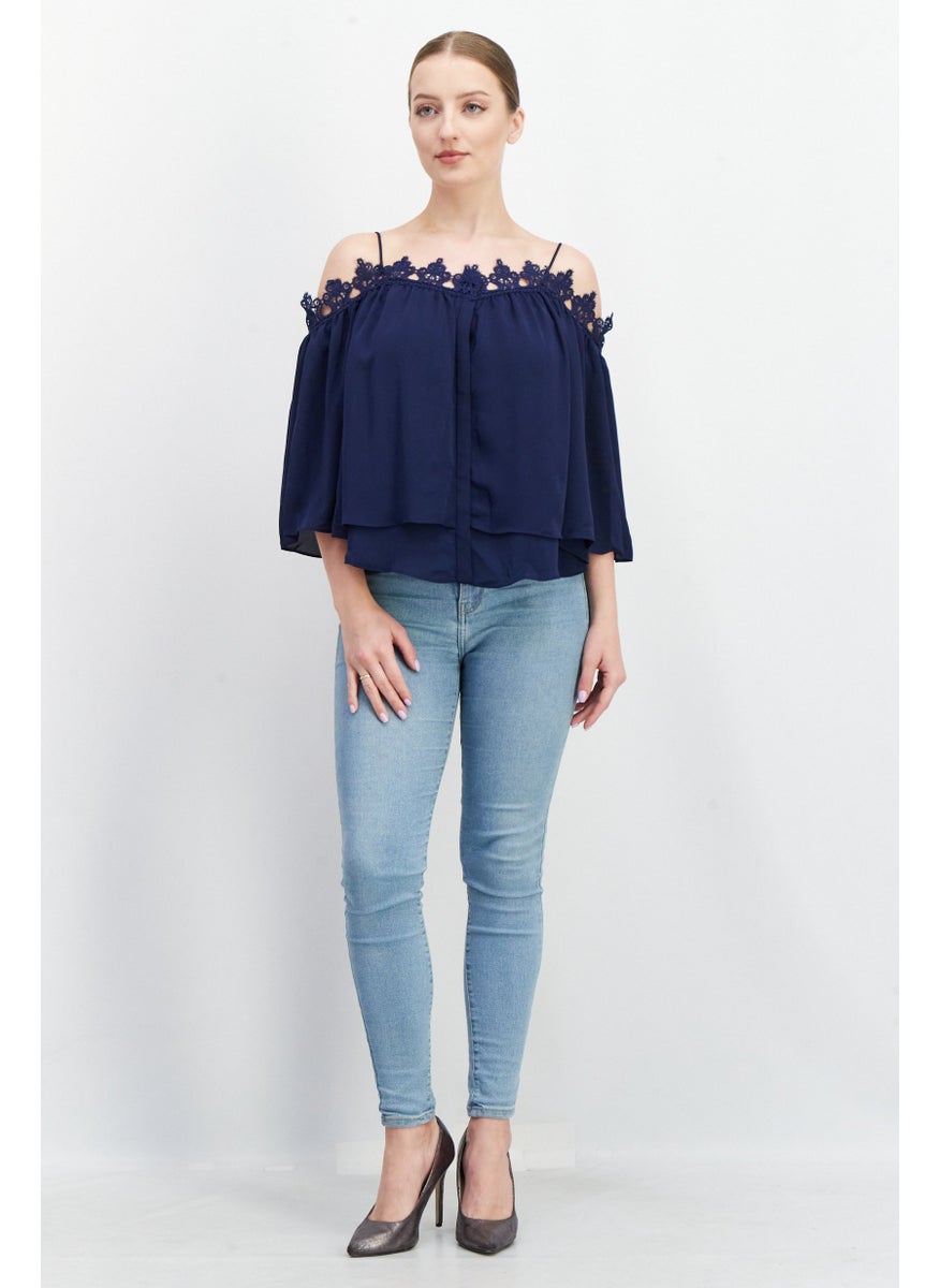 Women Square Neck Bell Sleeve Embroidered Blouse, Navy BLue - pzsku/Z25EC558C6C39642D4C8BZ/45/_/1740320099/0a88e79d-ed7d-4039-a18e-d91ba99f101b