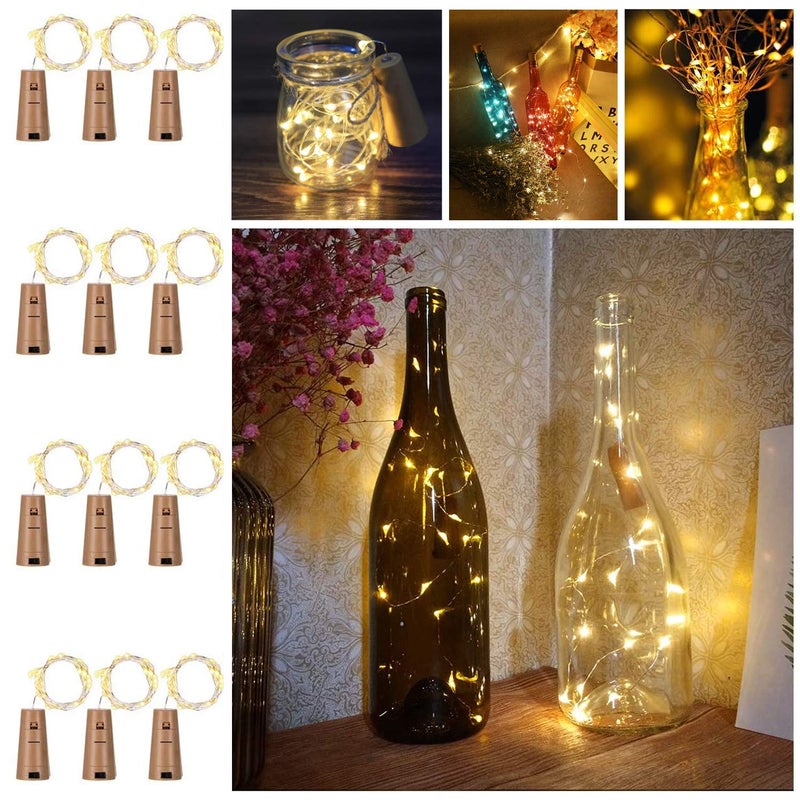 Party Propz Party Propz Bottle Lights for Decoration 20 LED Set of 12 Bottle Cork Lights Copper Wire Bottle LED Lights Led Lights for Home Decoration Decorative Lights for Room Fairy Led Lights for Room - Image 1