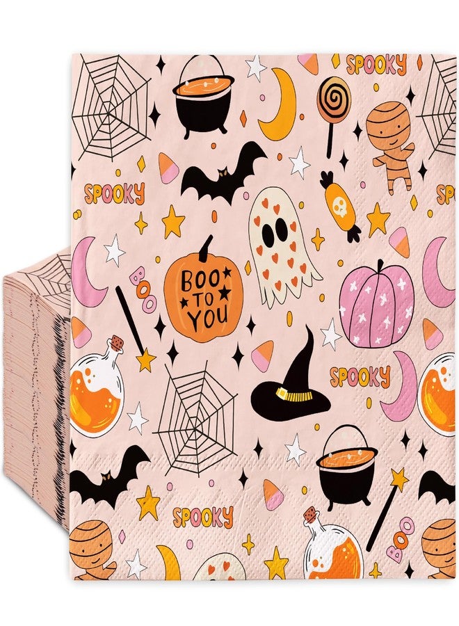 JarThenaAMCS 50 Pack Halloween Paper Napkins Cartoon Ghost Pumpkin Spider Web Luncheon Napkin Pink Disposable Dessert Dinner Hand Napkin for Party Supplies - Image 1