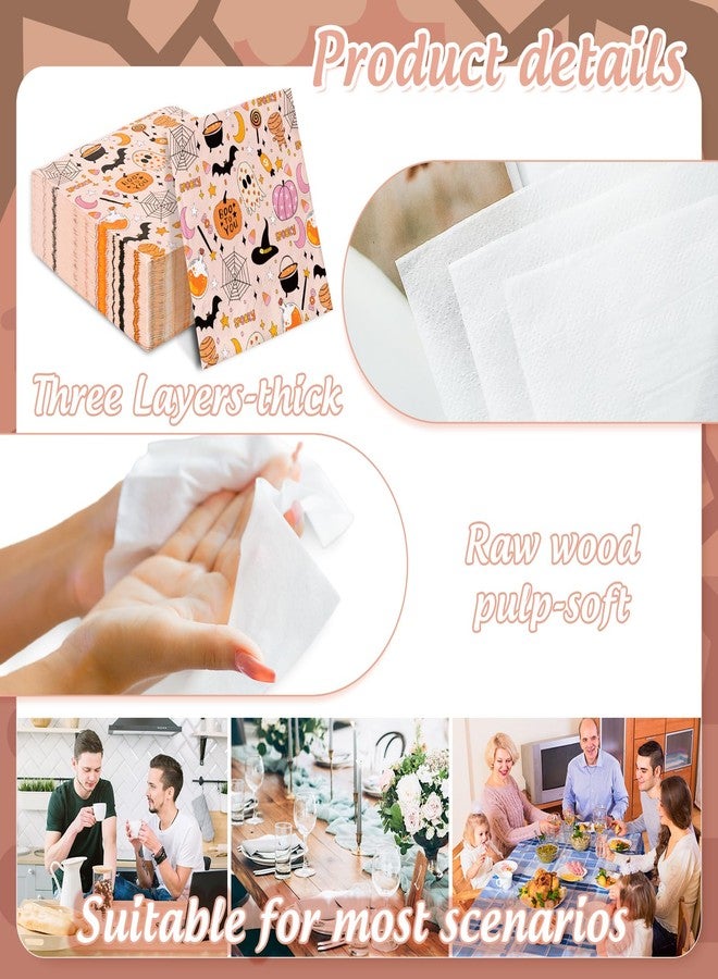 JarThenaAMCS 50 Pack Halloween Paper Napkins Cartoon Ghost Pumpkin Spider Web Luncheon Napkin Pink Disposable Dessert Dinner Hand Napkin for Party Supplies - Image 3