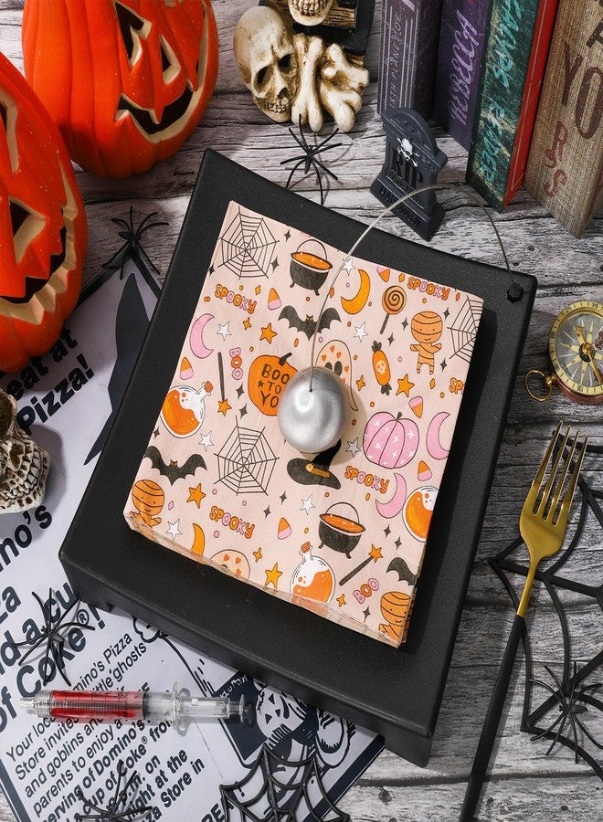 JarThenaAMCS 50 Pack Halloween Paper Napkins Cartoon Ghost Pumpkin Spider Web Luncheon Napkin Pink Disposable Dessert Dinner Hand Napkin for Party Supplies - Image 5