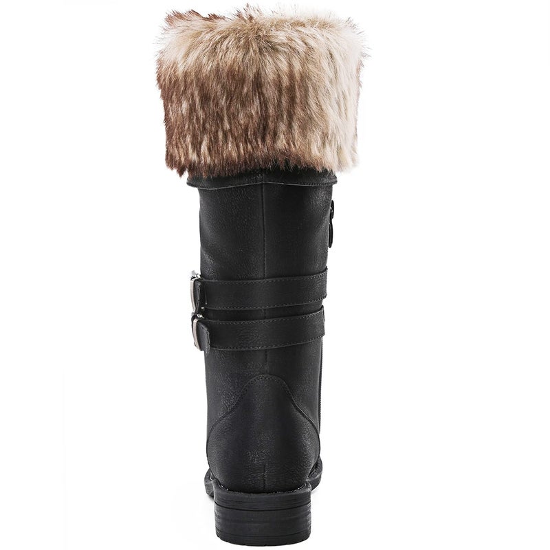 GLOBALWIN Women's Mid Calf To Knee High Boots Dressy Lace Up Black Combat Boots for Women Low Heel Size 7M - Image 5