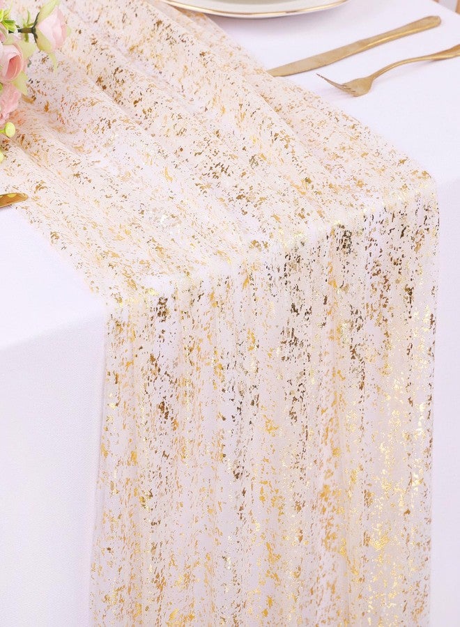 Kesfey 10 Ft Gold Table Runner 120 Inches Lightweight Reusable Cheesecloth Table Runner Suitable for Festivals Weddings Parties Sequin Table Runners Or Daily Home Gold Party Decorations. - Image 1